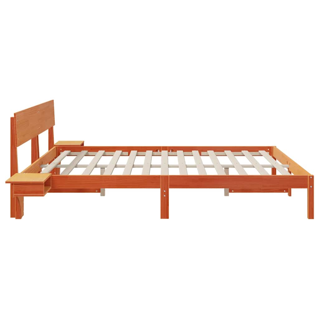 Bed Frame with Bedside Tables Wax brown Solid pine wood