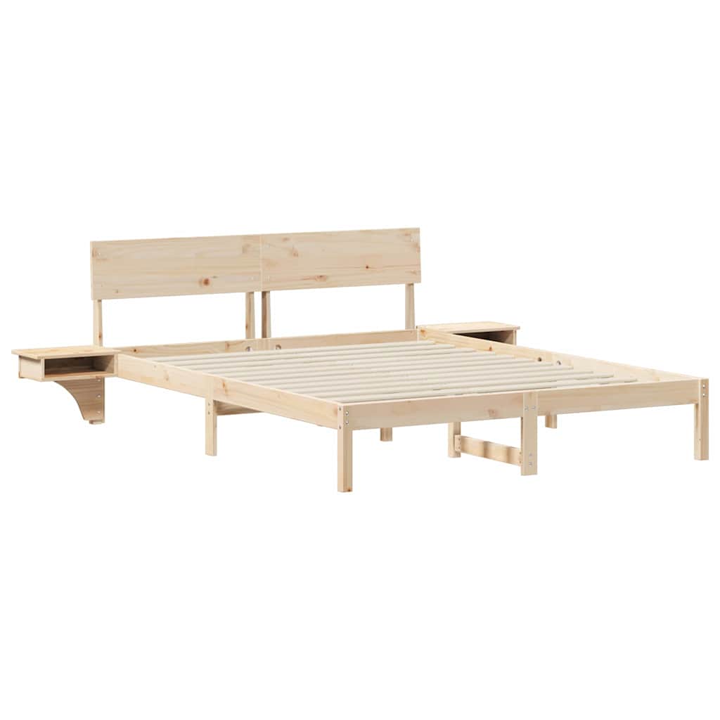 Bed Frame with Bedside Tables Brown Solid pine wood
