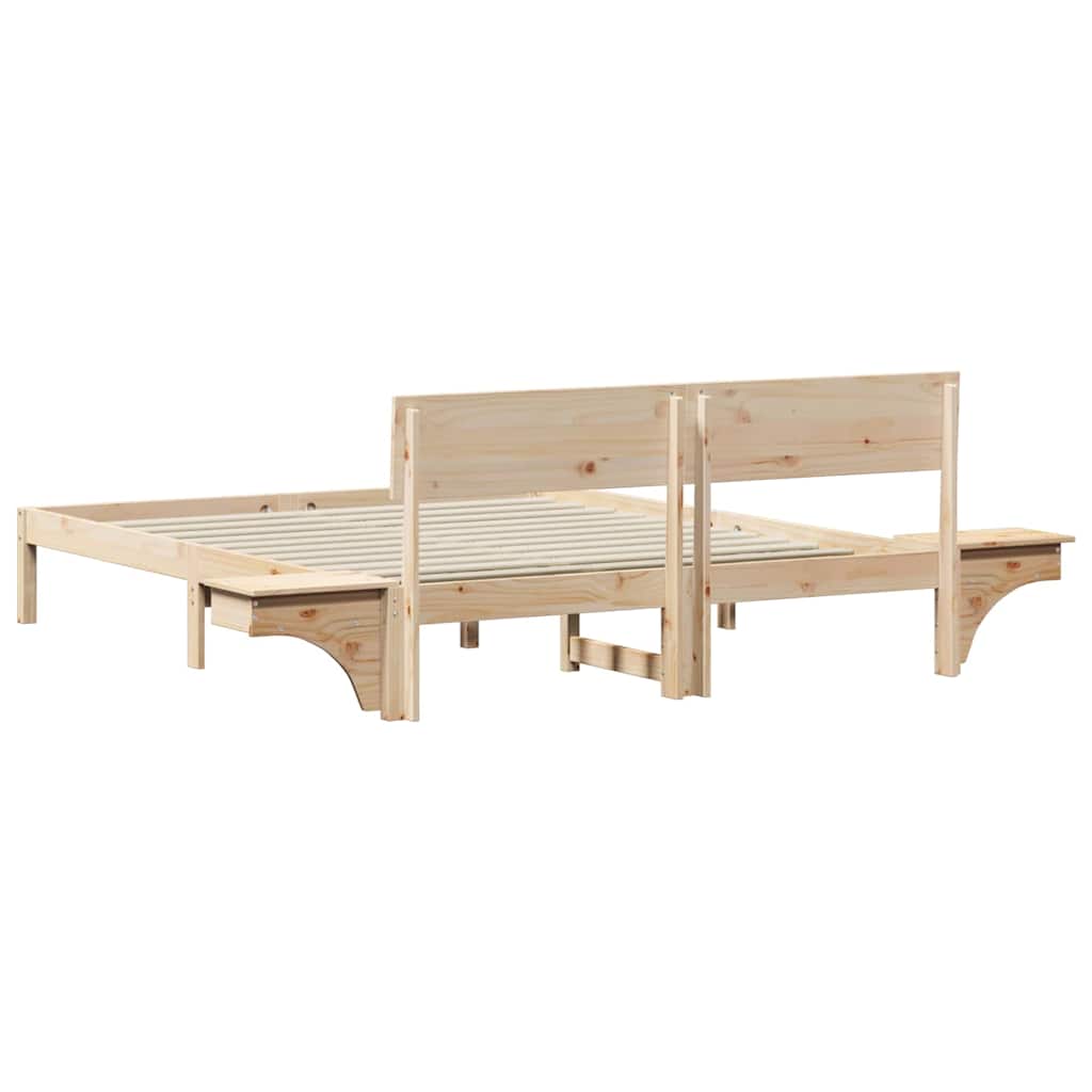 Bed Frame with Bedside Tables Brown Solid pine wood