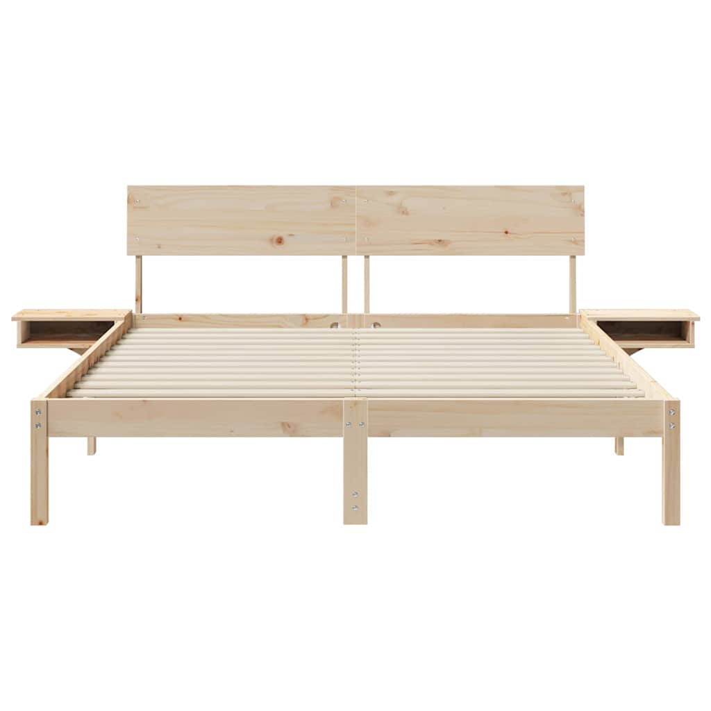 Bed Frame with Bedside Tables Brown Solid pine wood