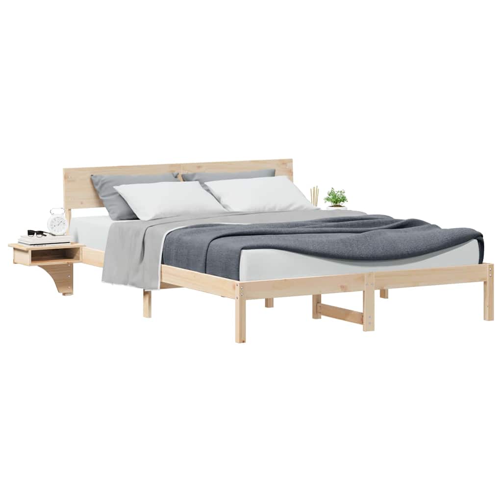 Bed Frame with Bedside Tables Brown Solid pine wood