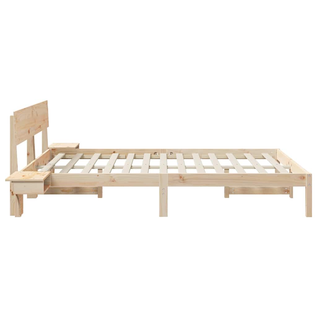 Bed Frame with Bedside Tables Brown Solid pine wood