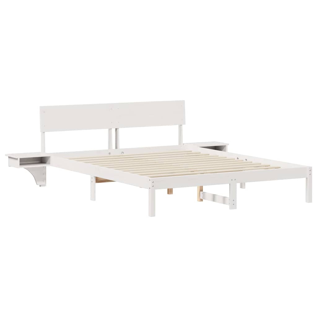 Bed Frame with Bedside Tables White Solid pine wood