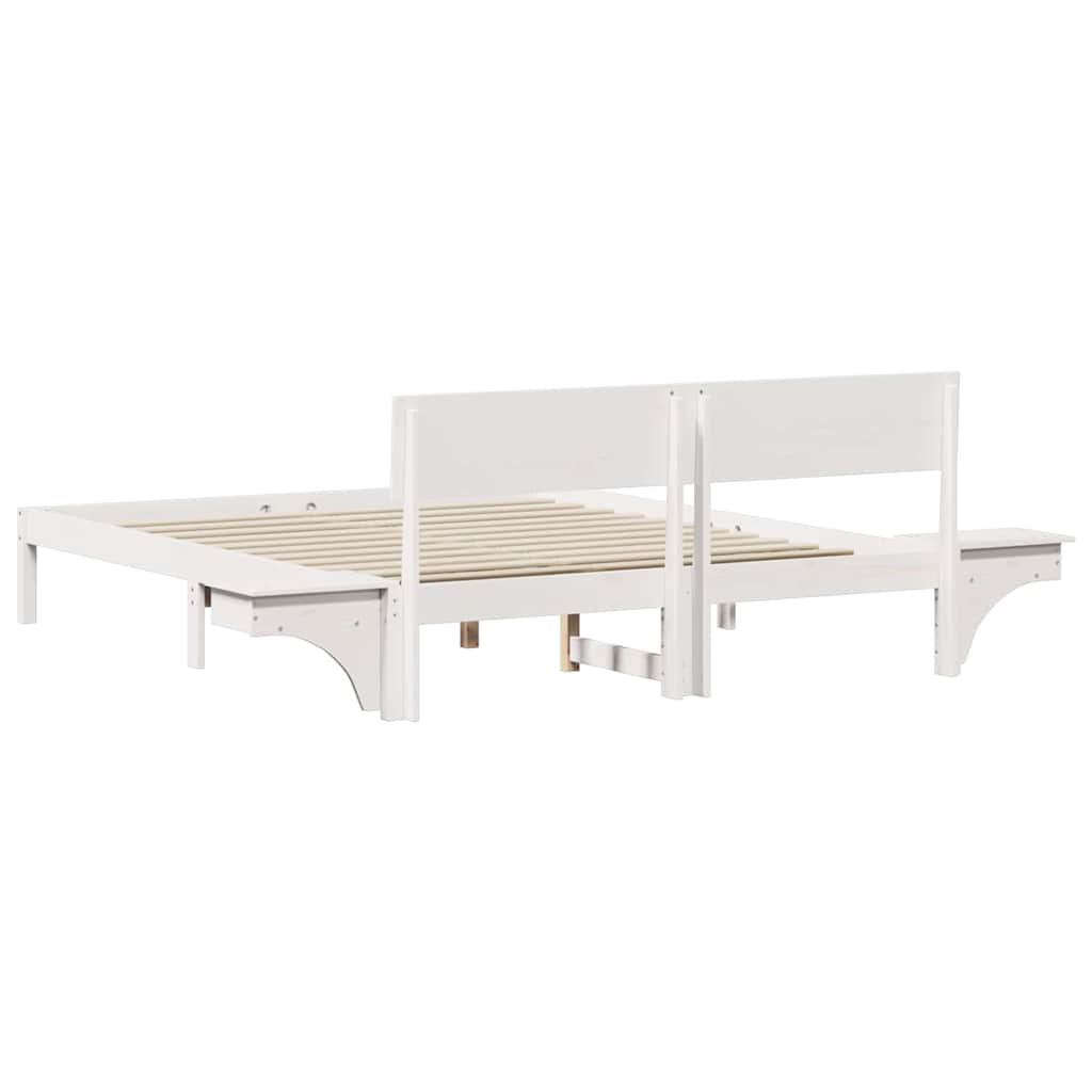 Bed Frame with Bedside Tables White Solid pine wood