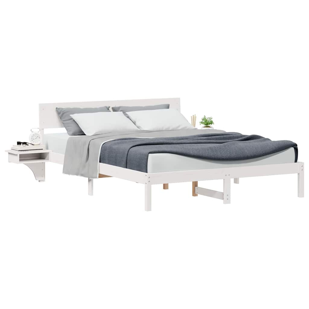 Bed Frame with Bedside Tables White Solid pine wood