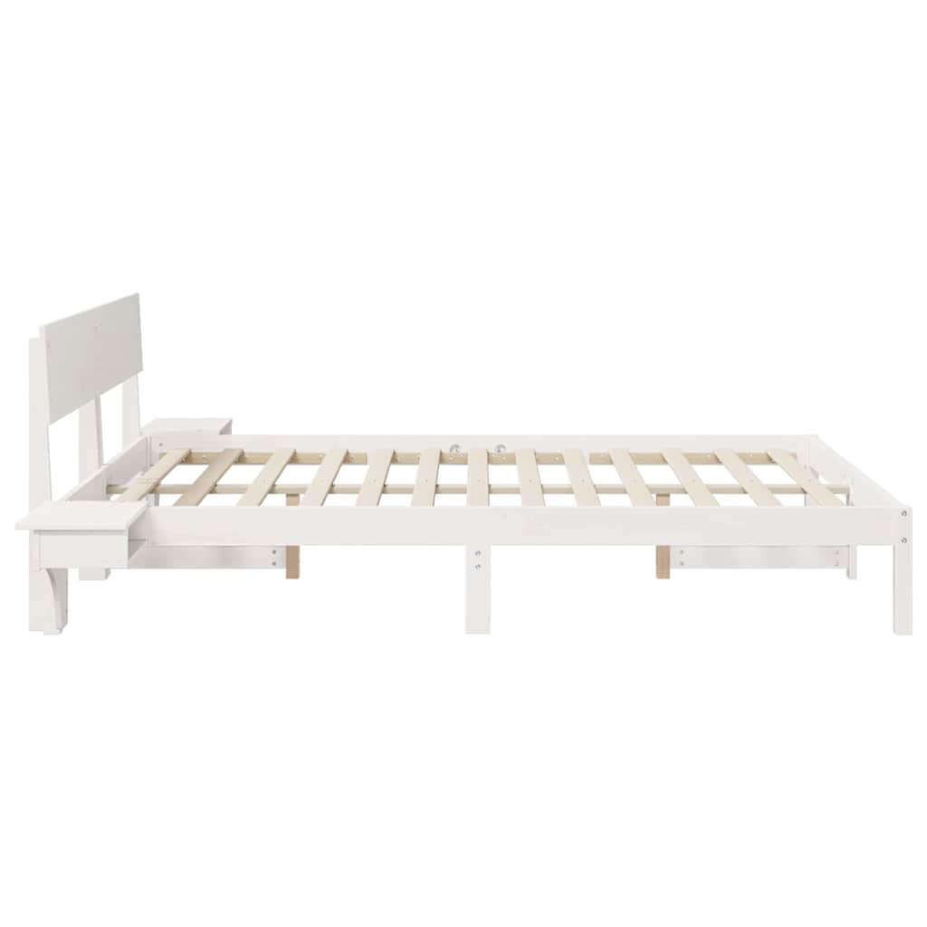 Bed Frame with Bedside Tables White Solid pine wood