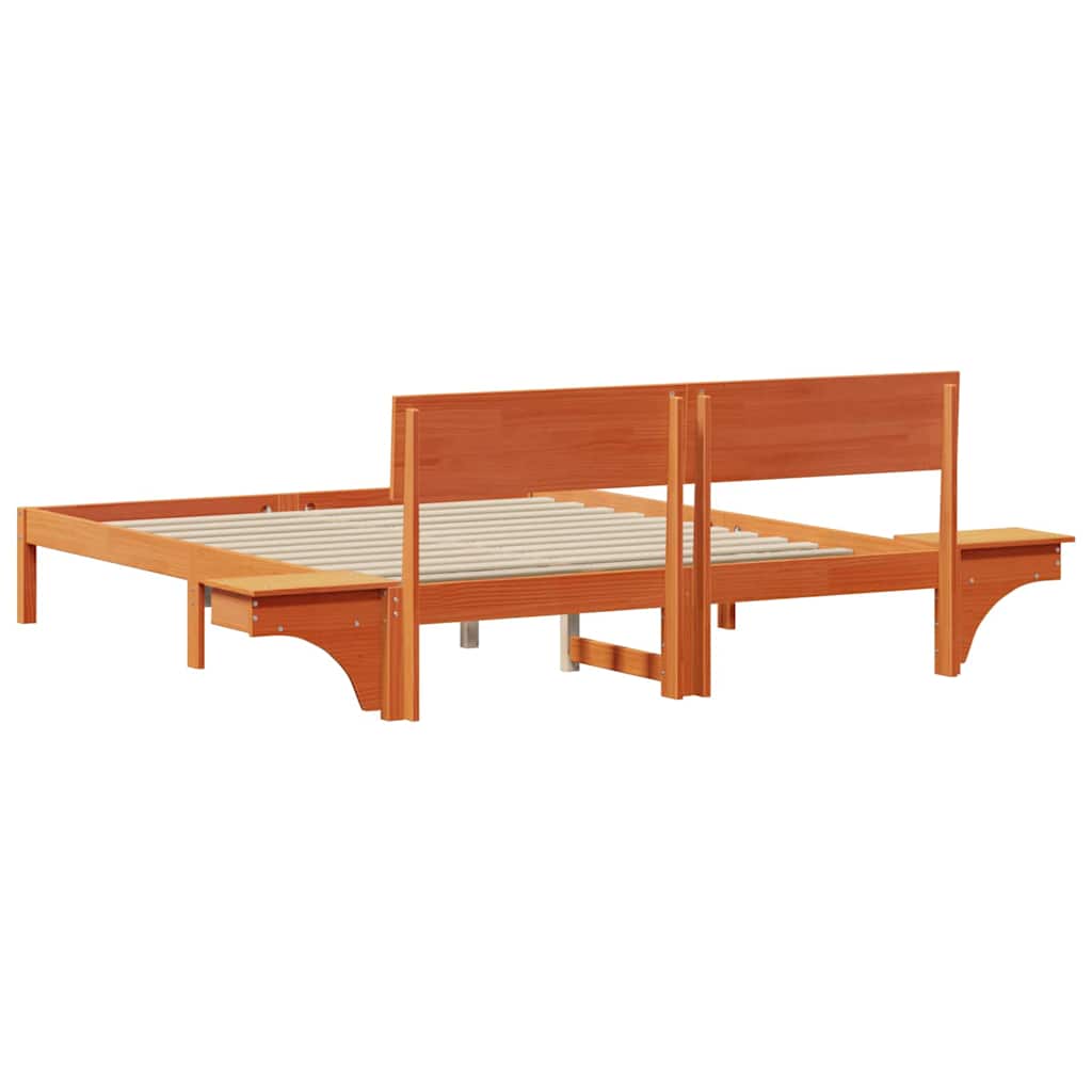 Bed Frame with Bedside Tables Wax brown Solid pine wood