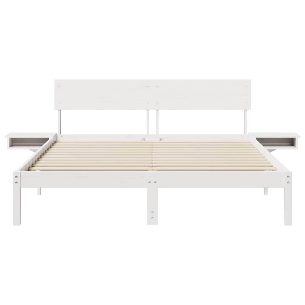 Bed Frame with Bedside Tables White Solid pine wood