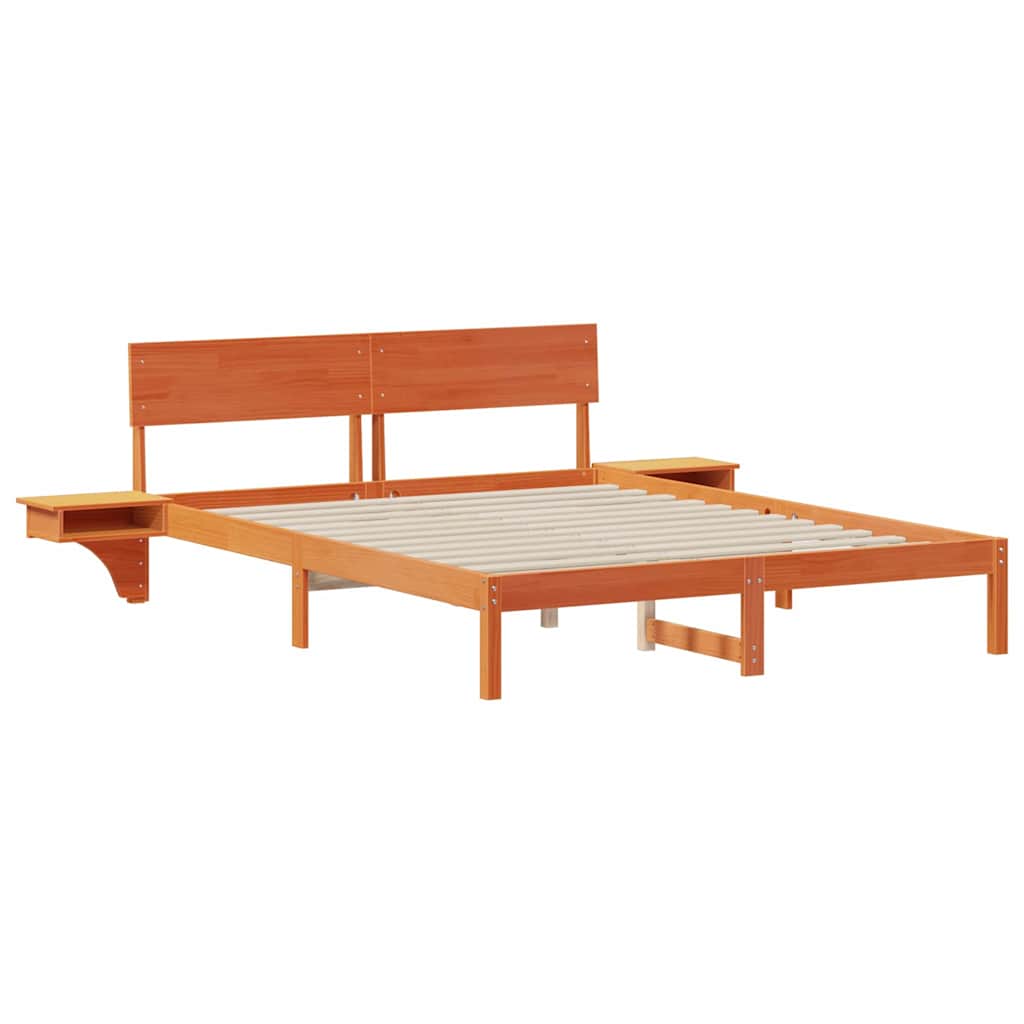 Bed Frame with Bedside Tables Wax brown Solid pine wood