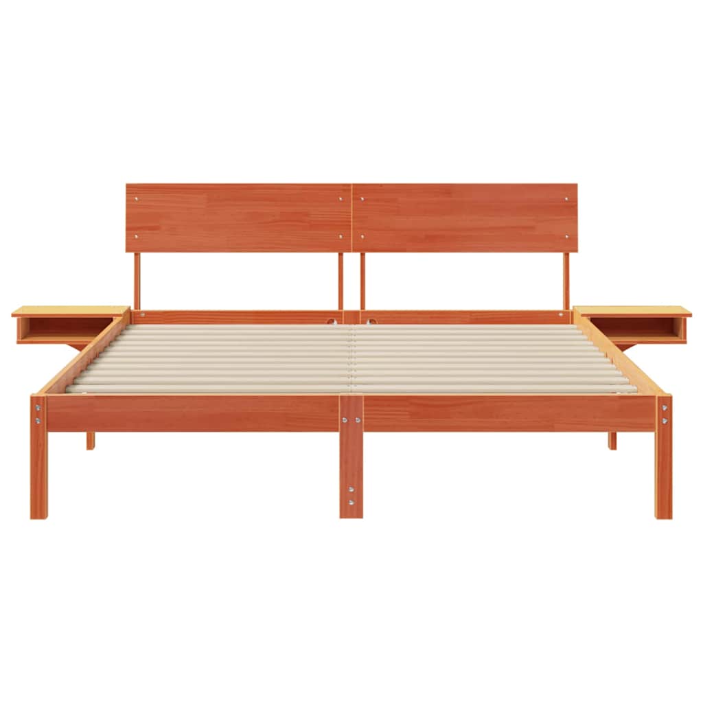 Bed Frame with Bedside Tables Wax brown Solid pine wood