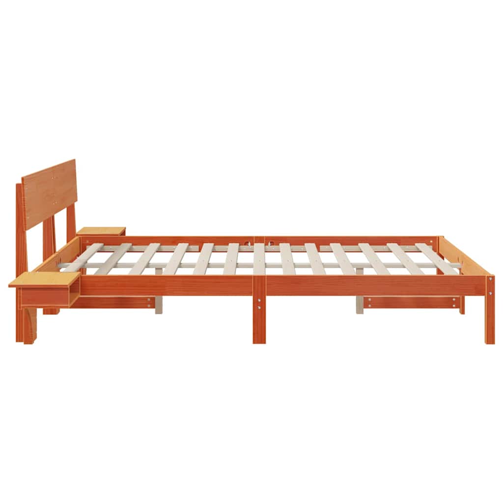 Bed Frame with Bedside Tables Wax brown Solid pine wood