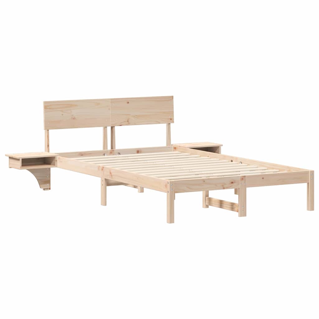 Bed Frame with Bedside Tables Brown Solid pine wood