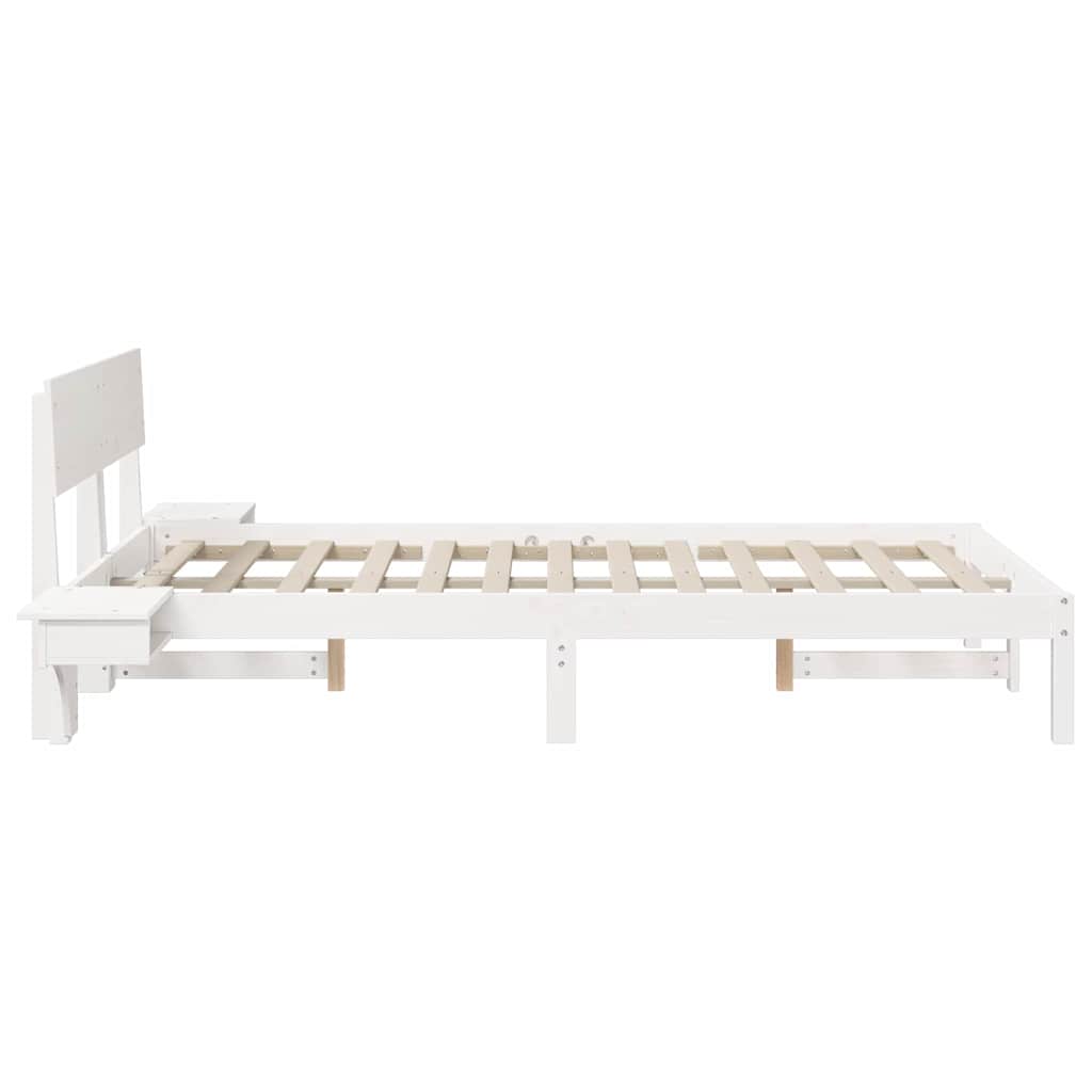 Bed Frame with Bedside Tables White Solid pine wood
