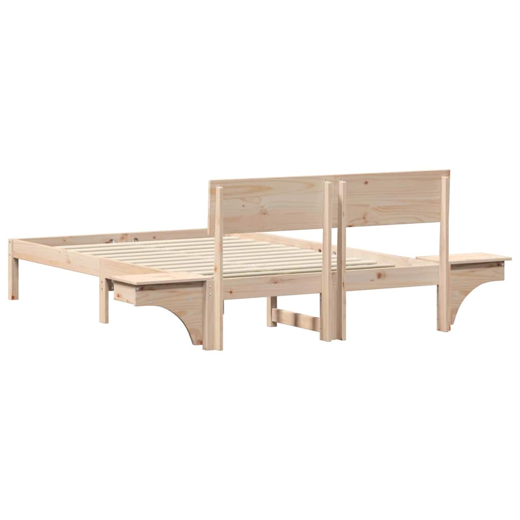 Bed Frame with Bedside Tables Brown Solid pine wood