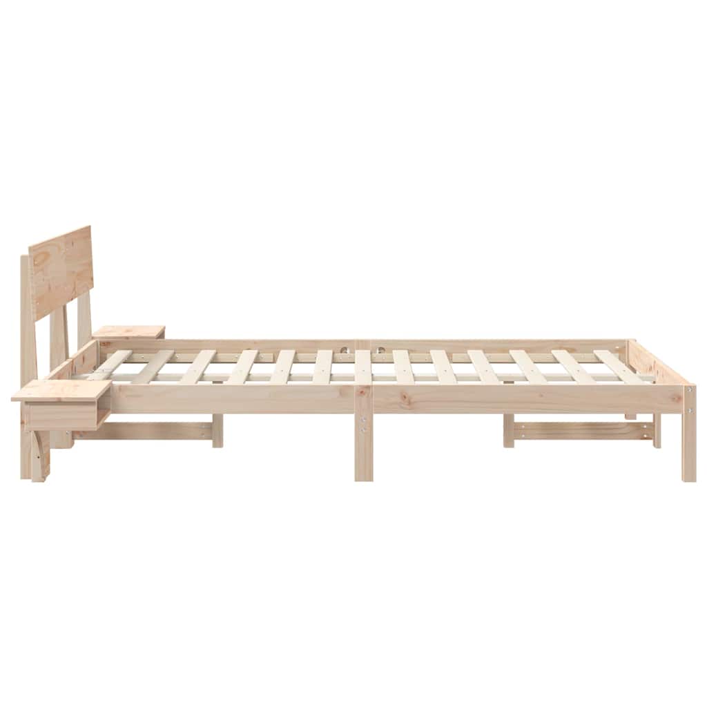Bed Frame with Bedside Tables Brown Solid pine wood