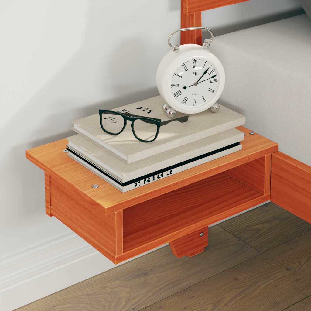 Bed Frame with Bedside Tables Wax brown Solid pine wood