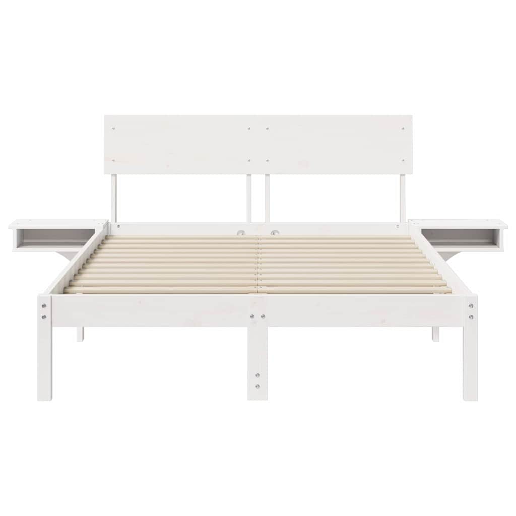Bed Frame with Bedside Tables White Solid pine wood