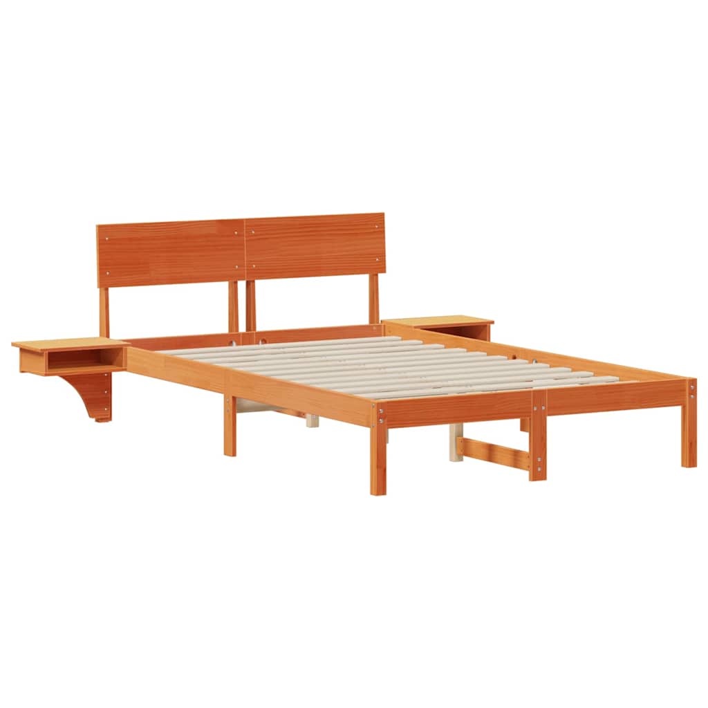 Bed Frame with Bedside Tables Wax brown Solid pine wood