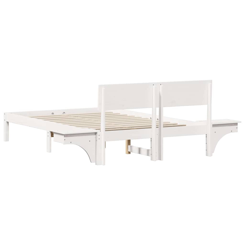 Bed Frame with Bedside Tables White Solid pine wood