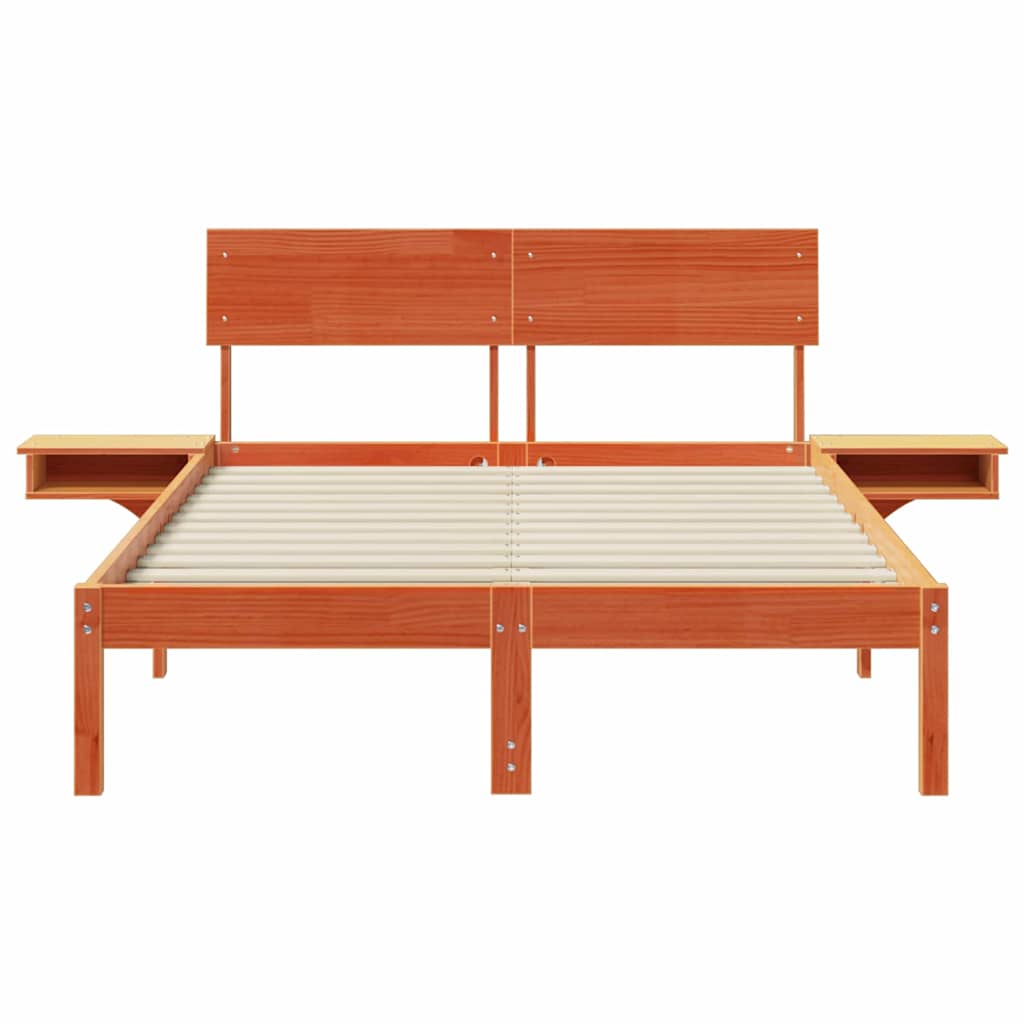 Bed Frame with Bedside Tables Wax brown Solid pine wood
