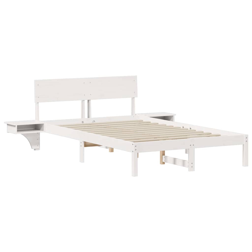 Bed Frame with Bedside Tables White Solid pine wood