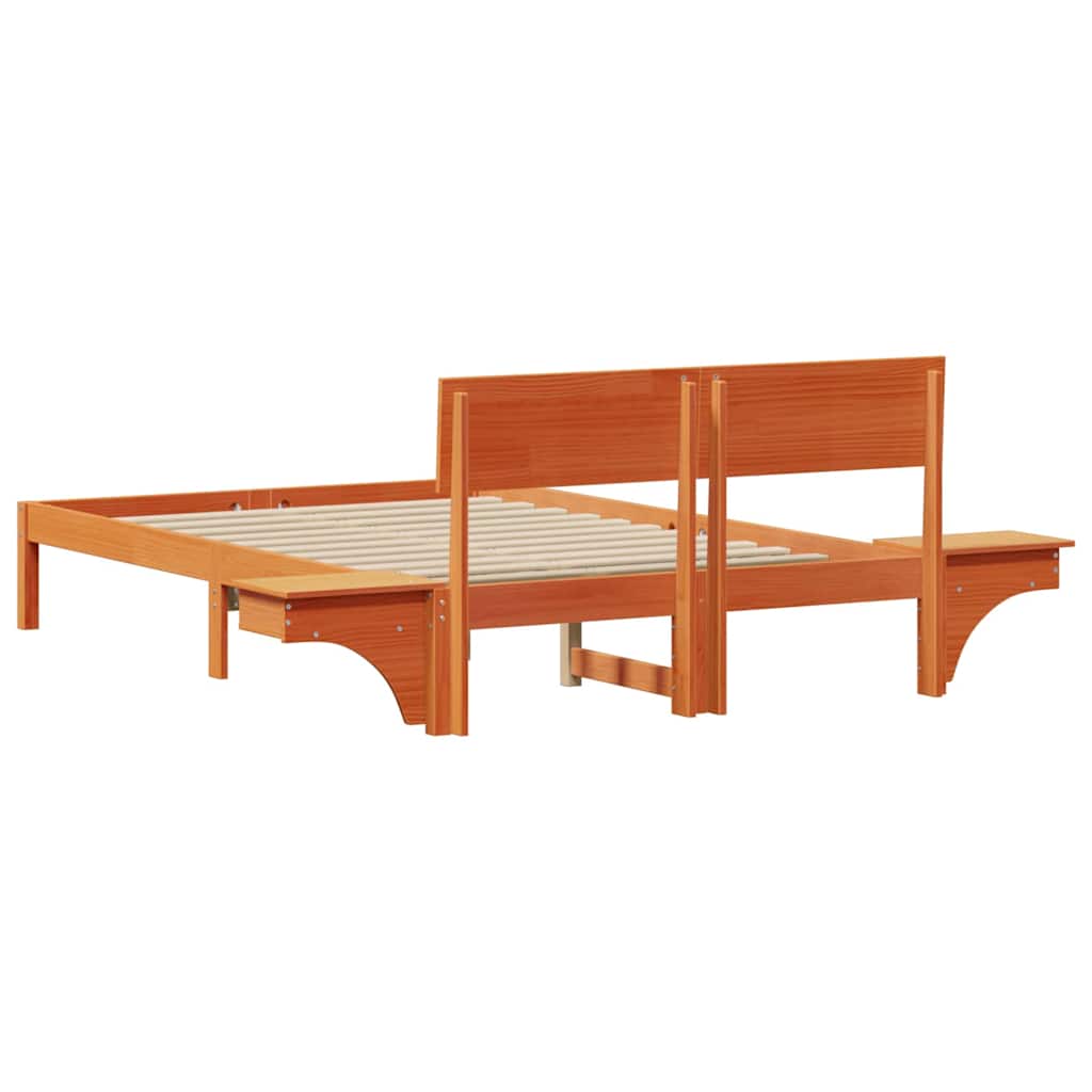 Bed Frame with Bedside Tables Wax brown Solid pine wood