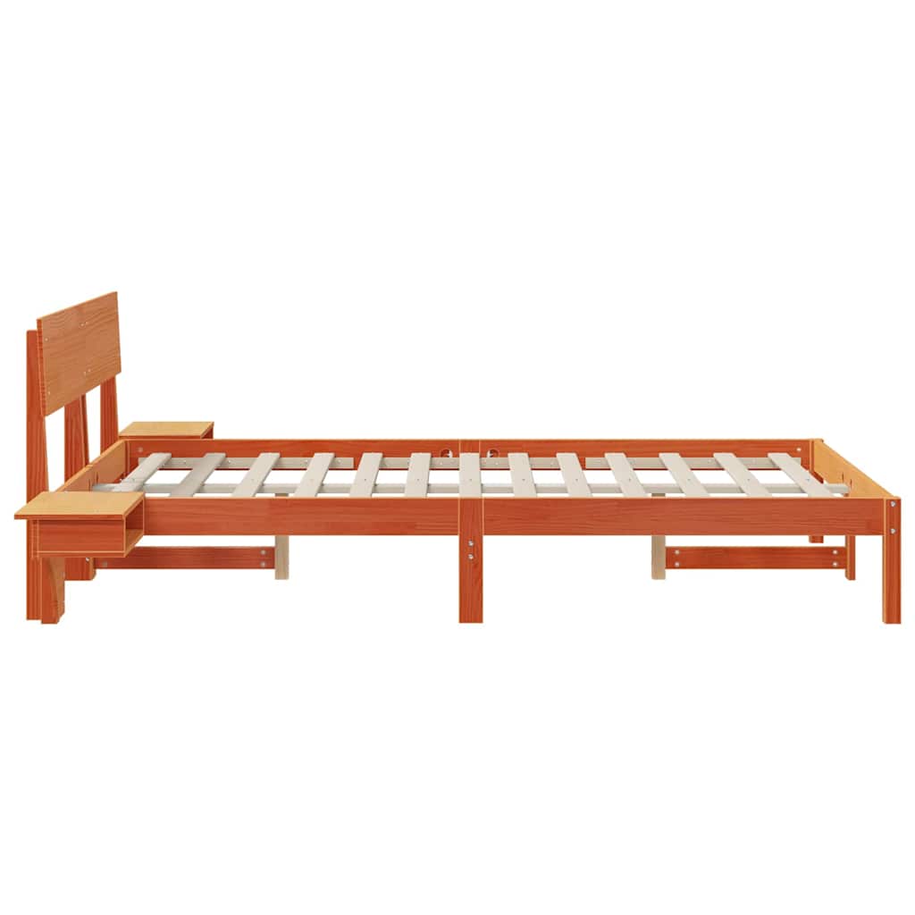 Bed Frame with Bedside Tables Wax brown Solid pine wood