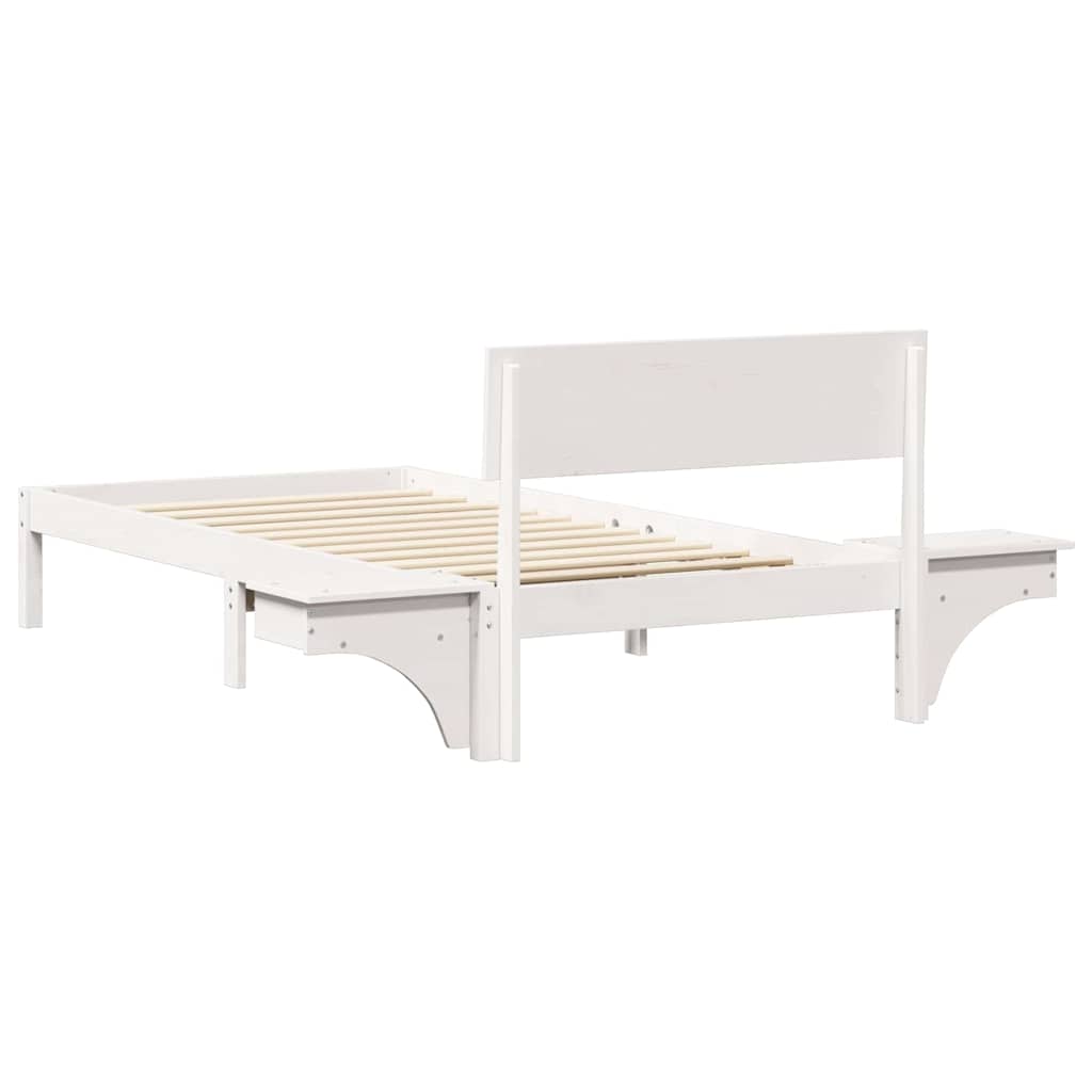 Bed Frame with Bedside Tables White Solid pine wood