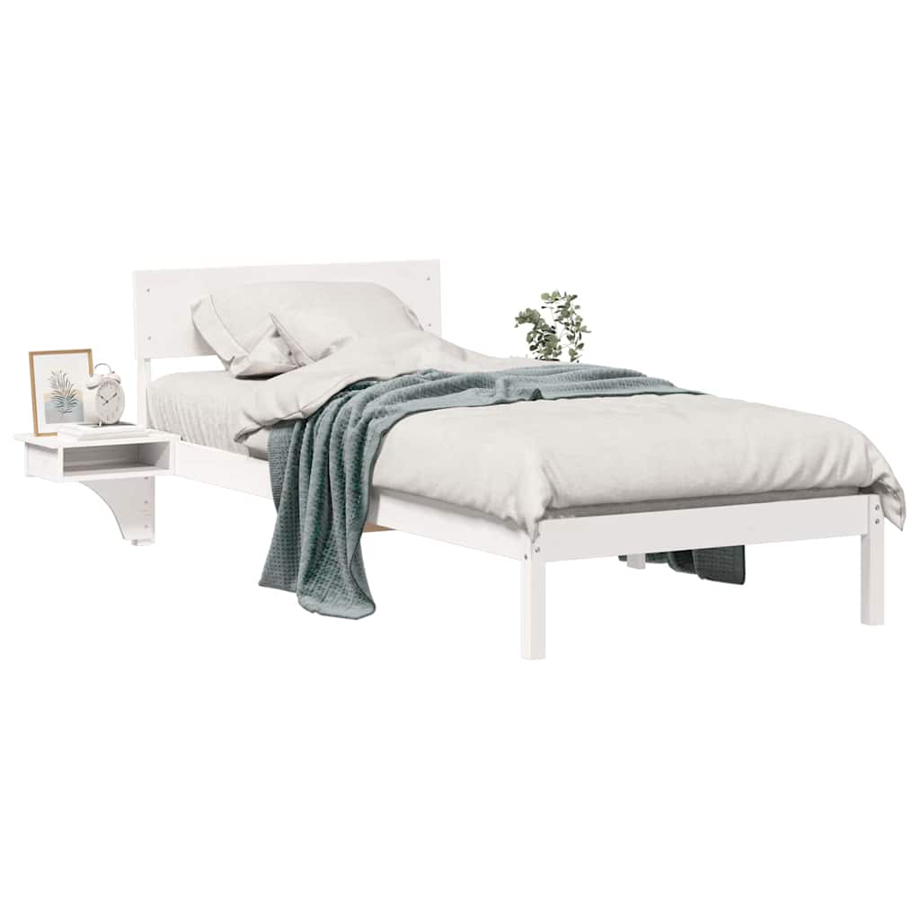 Bed Frame with Bedside Tables White Solid pine wood