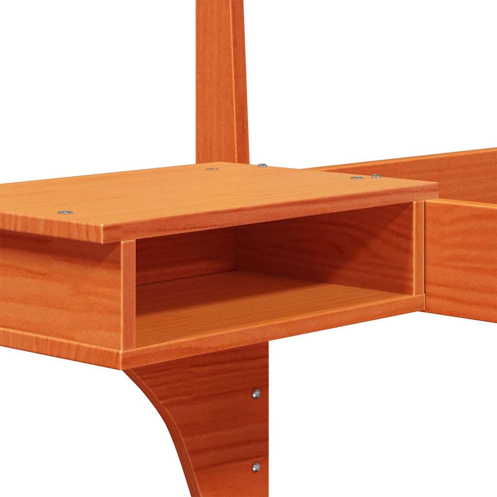 Bed Frame with Bedside Tables Wax brown Solid pine wood