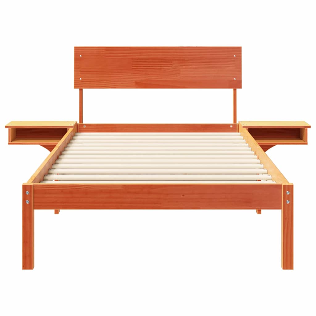 Bed Frame with Bedside Tables Wax brown Solid pine wood