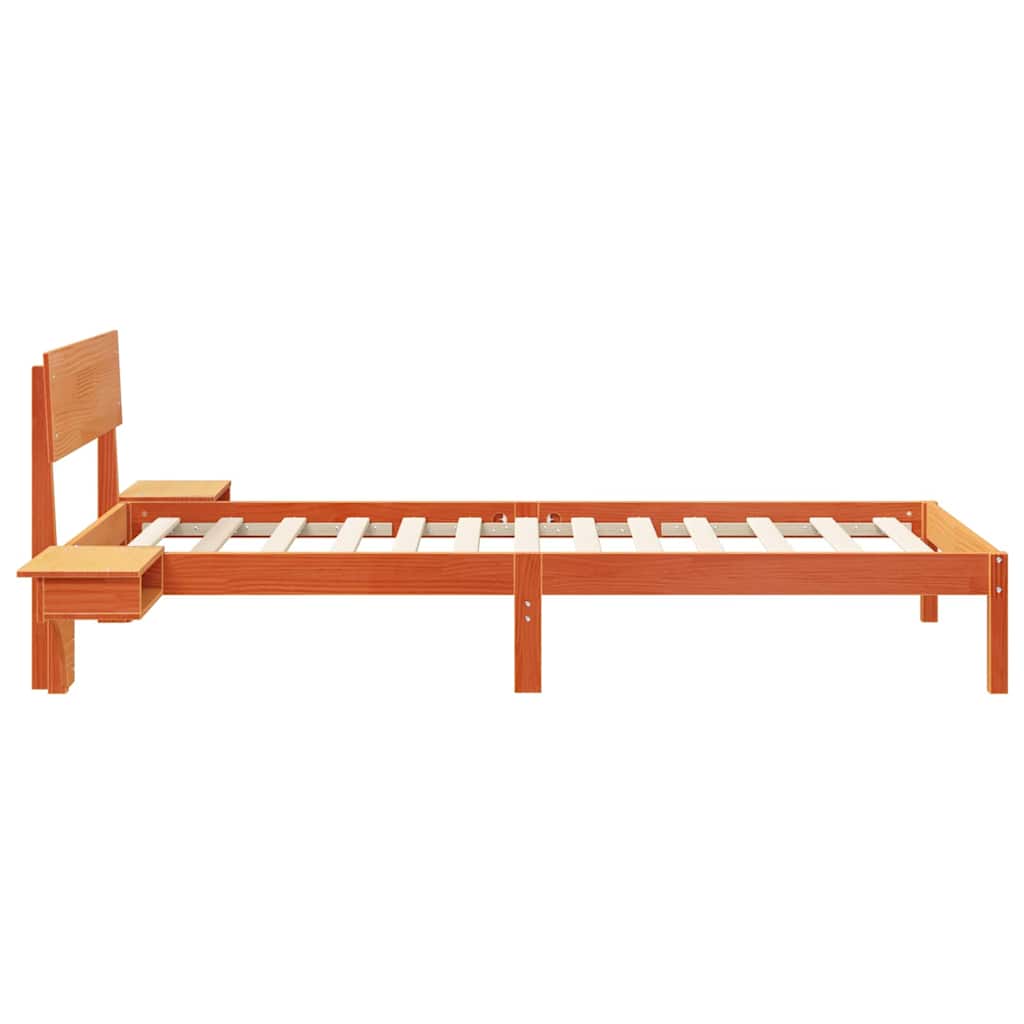 Bed Frame with Bedside Tables Wax brown Solid pine wood