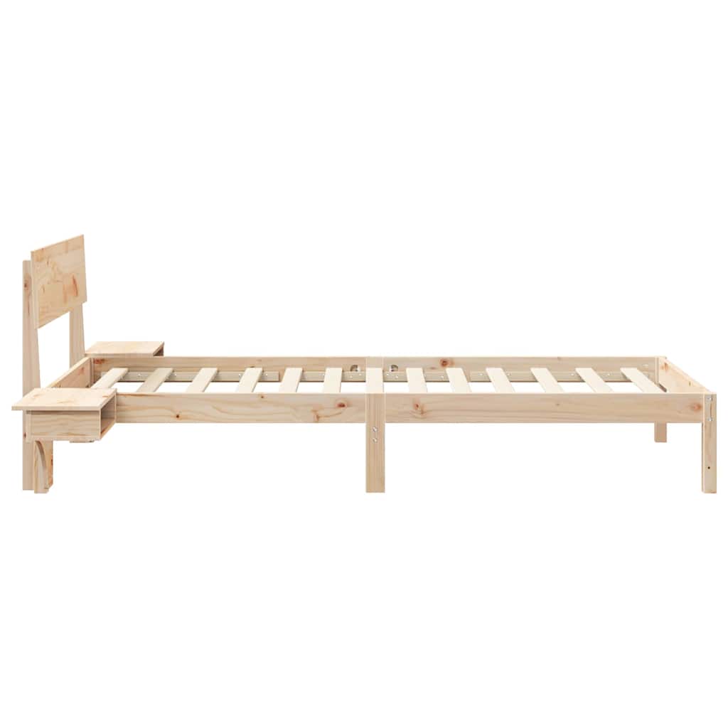 Bed Frame with Bedside Tables Brown Solid pine wood