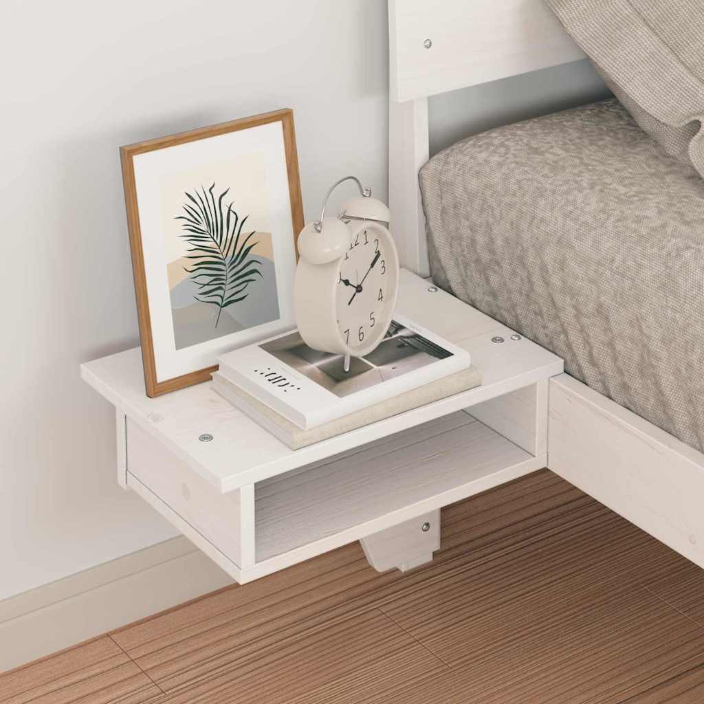 Bed Frame with Bedside Tables White Solid pine wood