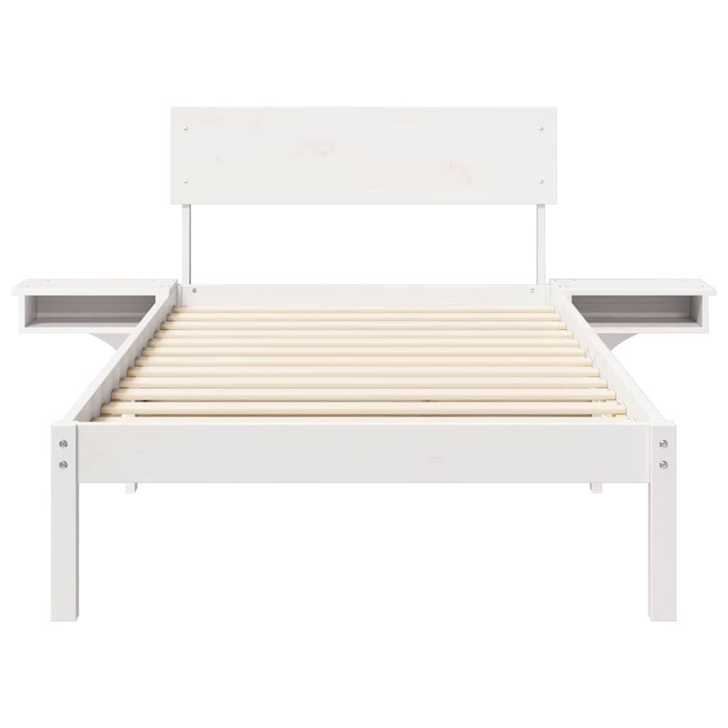 Bed Frame with Bedside Tables White Solid pine wood