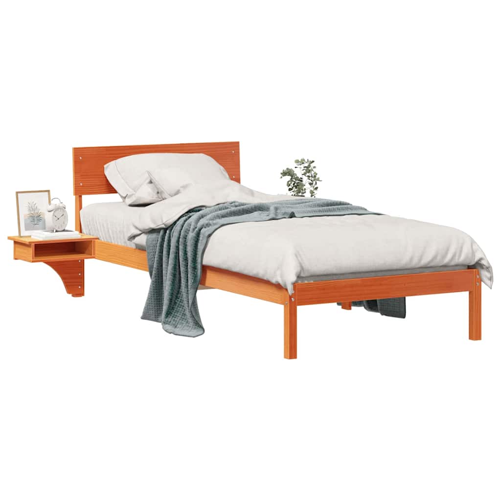 Bed Frame with Bedside Tables Wax brown Solid pine wood