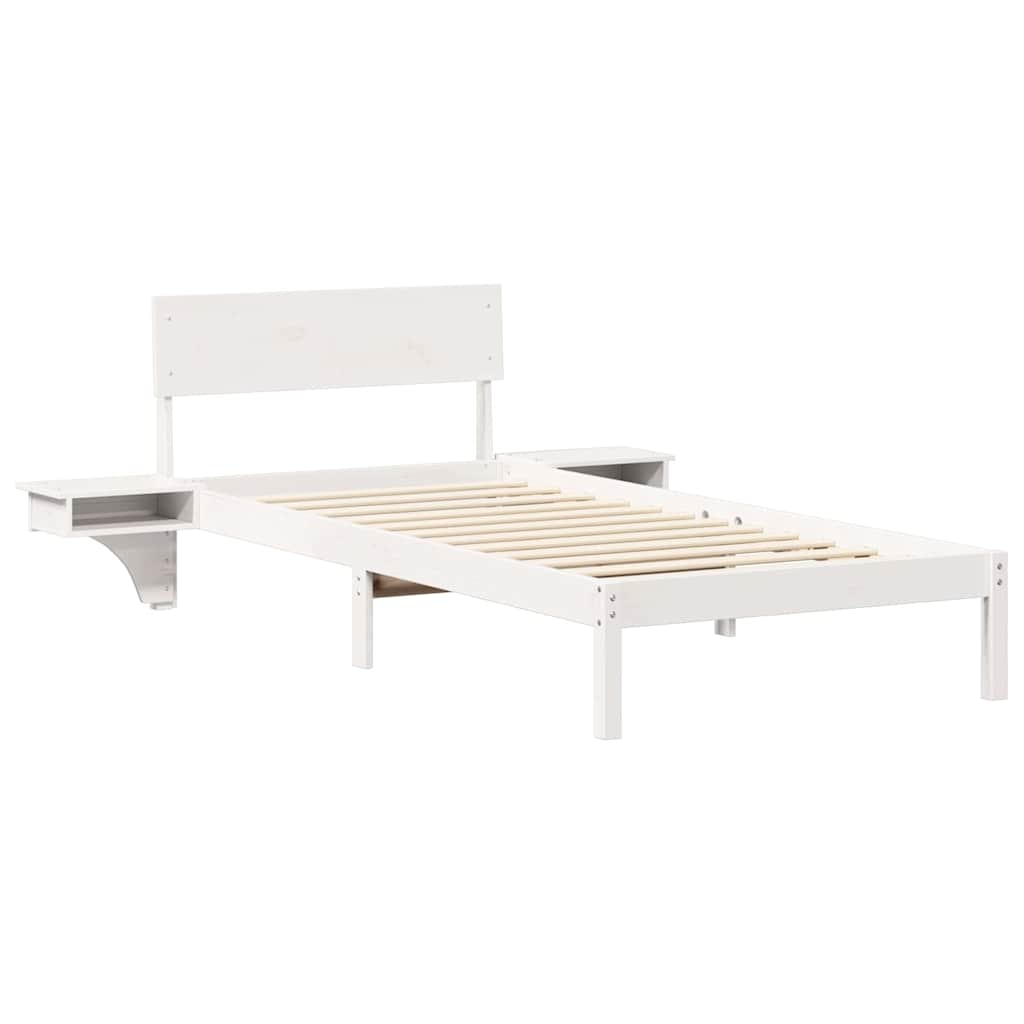 Bed Frame with Bedside Tables White Solid pine wood