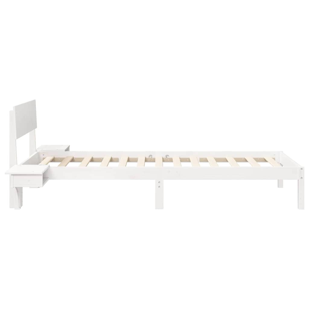 Bed Frame with Bedside Tables White Solid pine wood