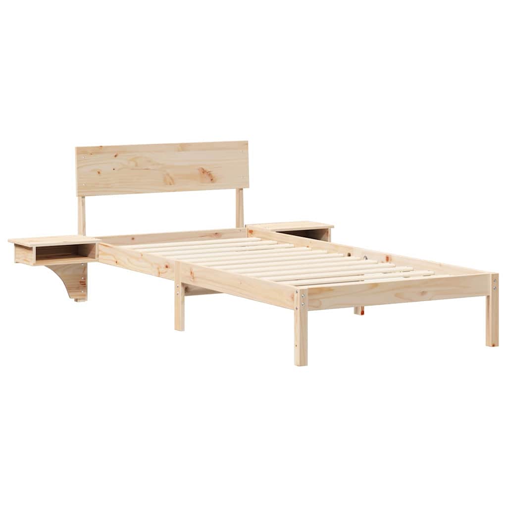 Bed Frame with Bedside Tables Brown Solid pine wood