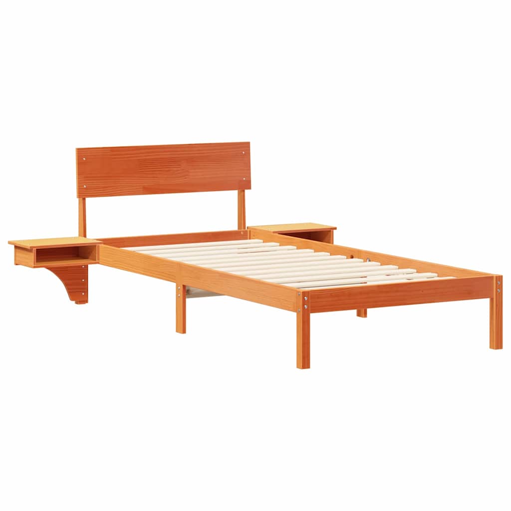 Bed Frame with Bedside Tables Wax brown Solid pine wood