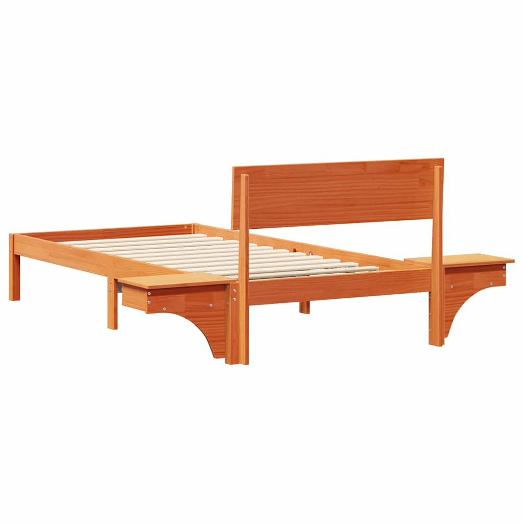 Bed Frame with Bedside Tables Wax brown Solid pine wood