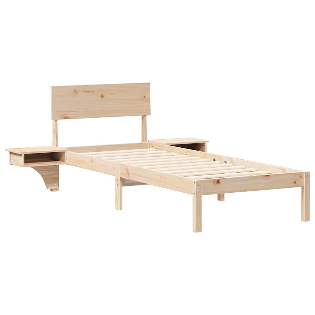 Bed Frame with Bedside Tables Brown Solid pine wood