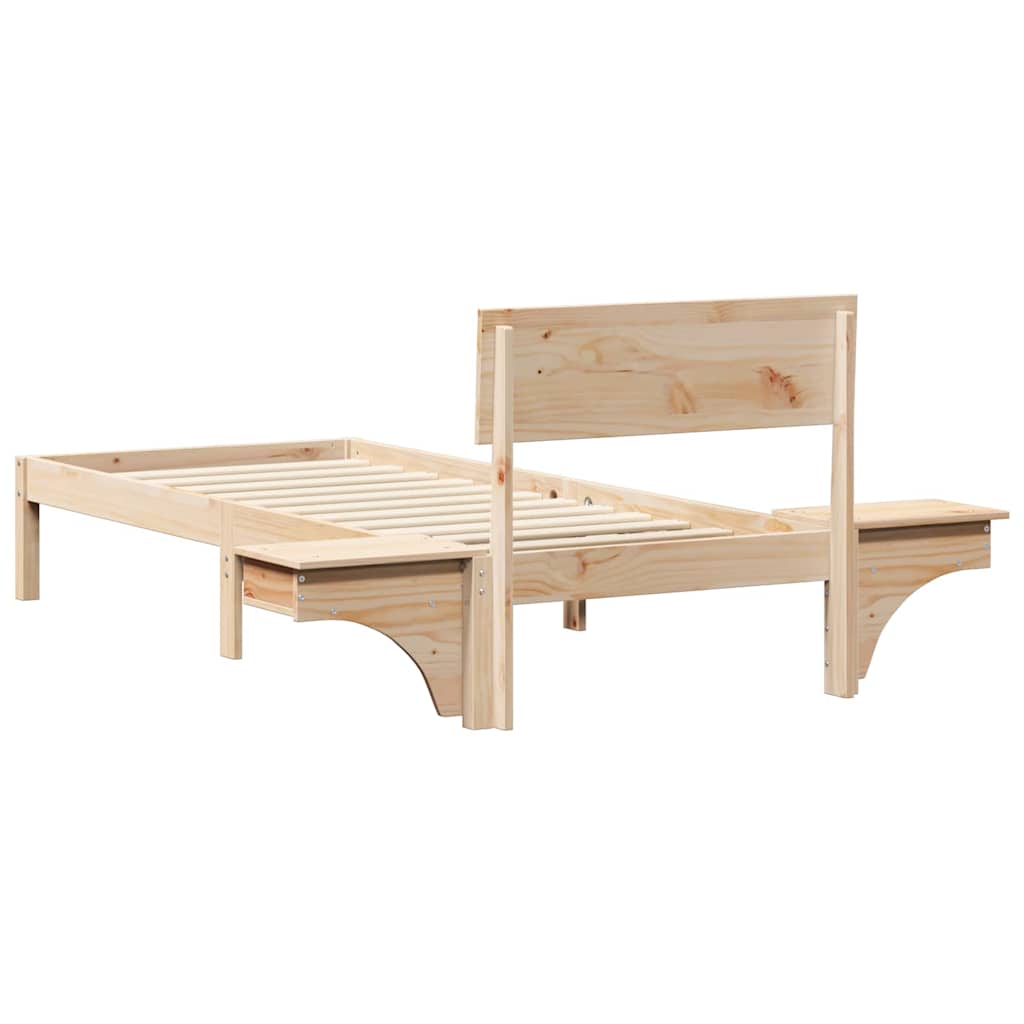 Bed Frame with Bedside Tables Brown Solid pine wood