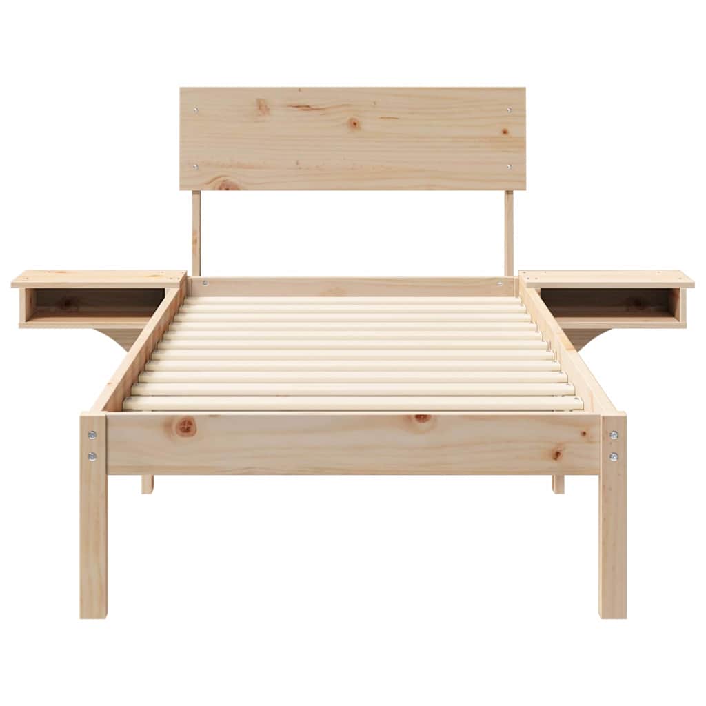 Bed Frame with Bedside Tables Brown Solid pine wood