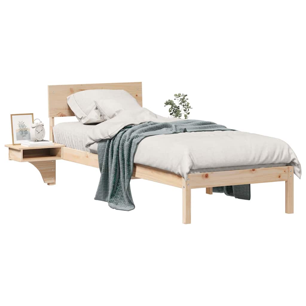 Bed Frame with Bedside Tables Brown Solid pine wood