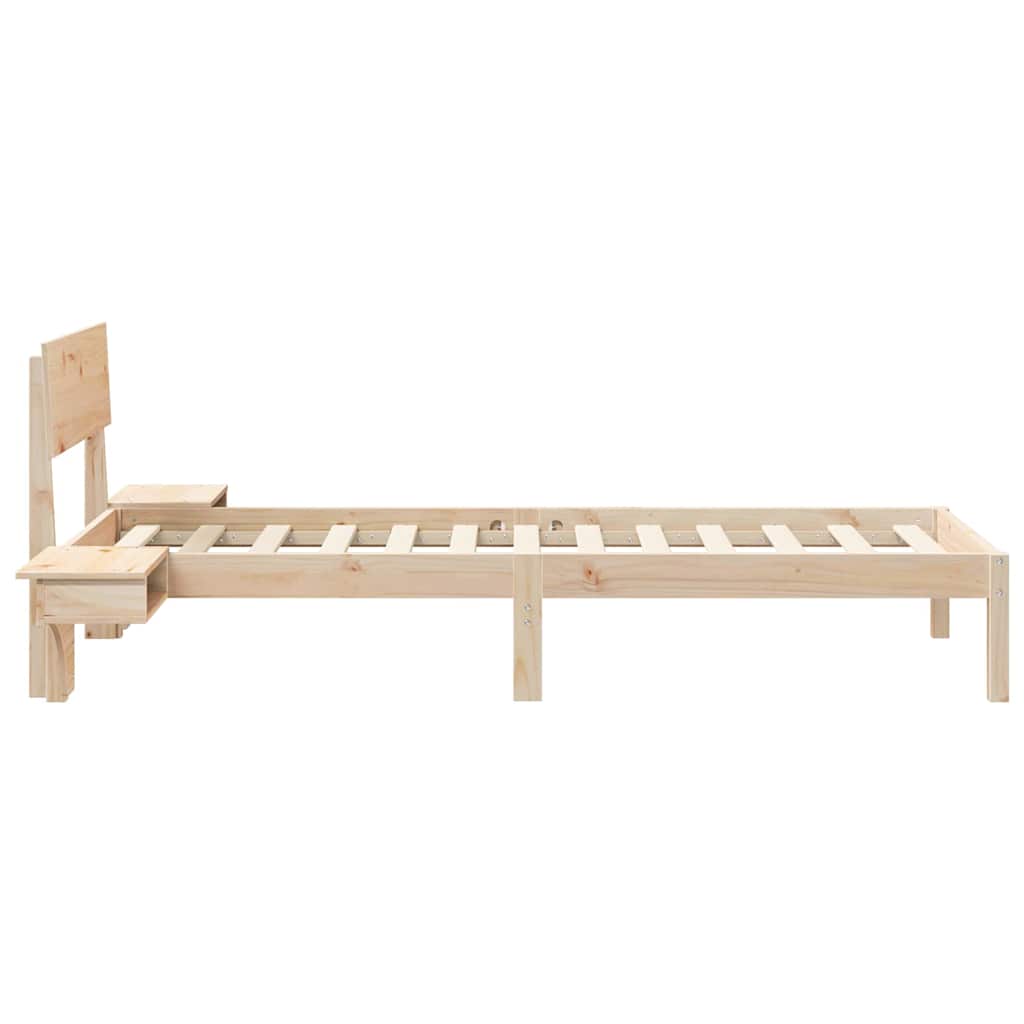 Bed Frame with Bedside Tables Brown Solid pine wood