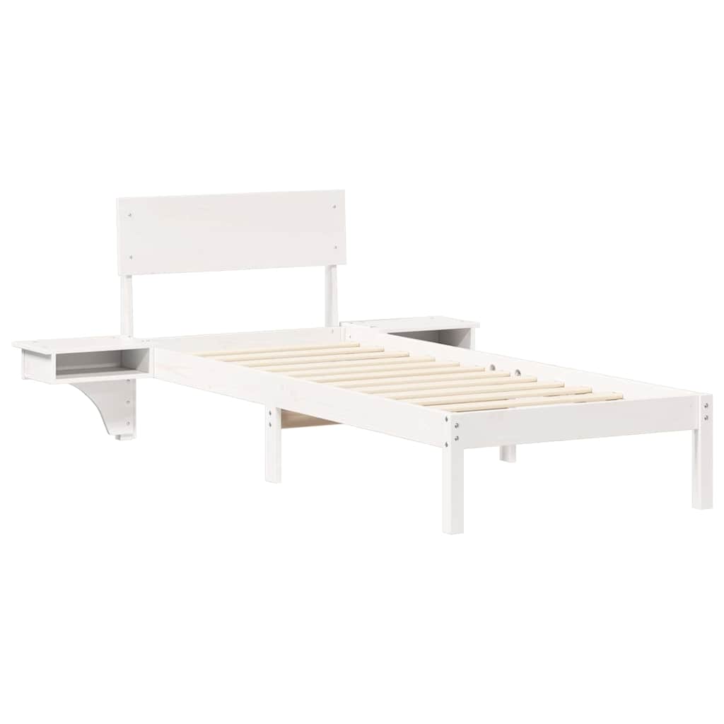 Bed Frame with Bedside Tables White Solid pine wood