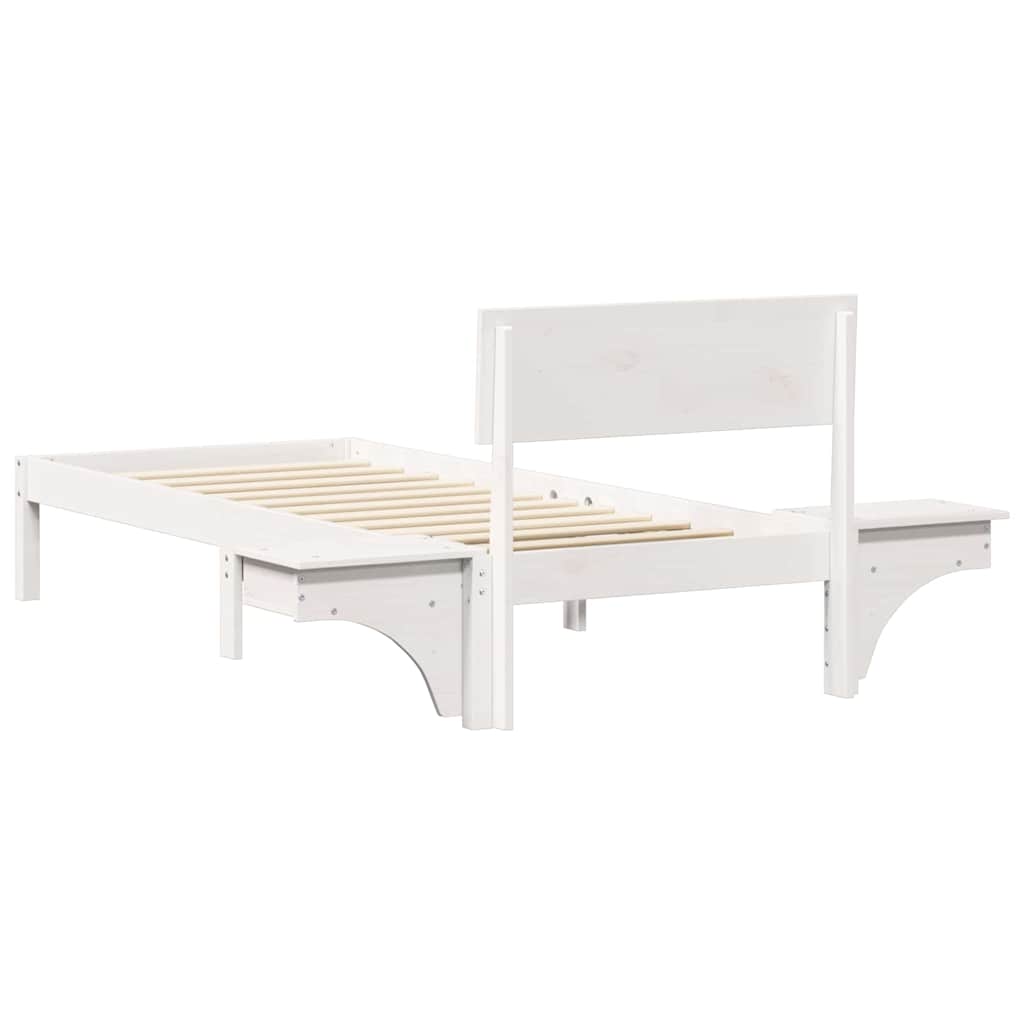 Bed Frame with Bedside Tables White Solid pine wood