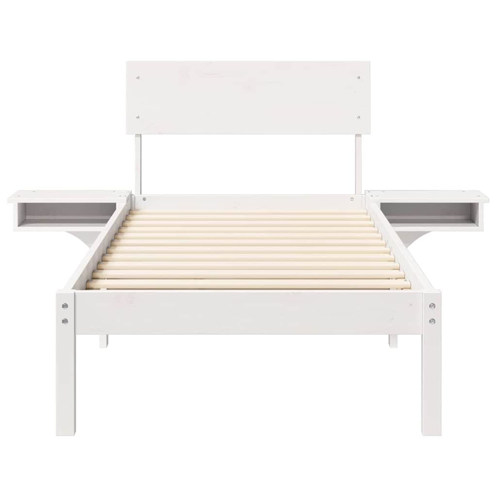 Bed Frame with Bedside Tables White Solid pine wood