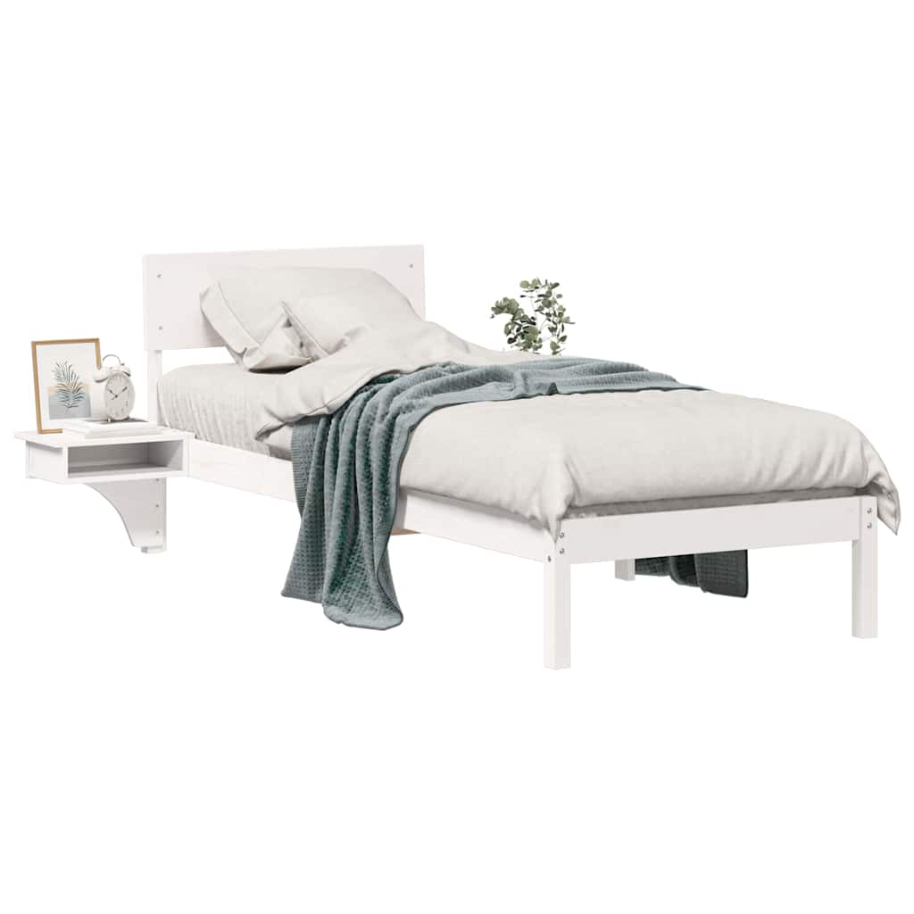 Bed Frame with Bedside Tables White Solid pine wood